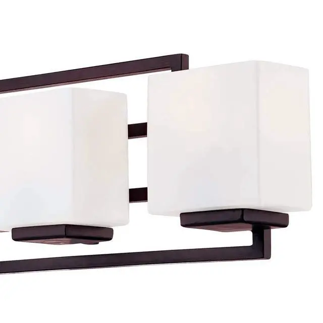 Alt view image 3 of 6 - Lighting on the Square Modern Wall Mount Light Bronze Metal Hardwired 29" Wide 4-Light Fixture Geometric Opal Glass Shades for Bathroom Vanity Mirror House Home Room Decor