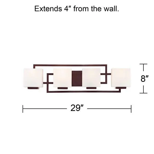 Alt view image 4 of 6 - Lighting on the Square Modern Wall Mount Light Bronze Metal Hardwired 29" Wide 4-Light Fixture Geometric Opal Glass Shades for Bathroom Vanity Mirror House Home Room Decor