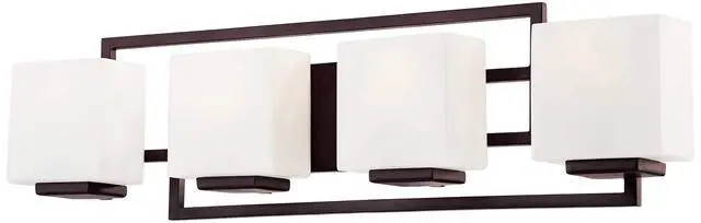 Alt view image 5 of 6 - Lighting on the Square Modern Wall Mount Light Bronze Metal Hardwired 29" Wide 4-Light Fixture Geometric Opal Glass Shades for Bathroom Vanity Mirror House Home Room Decor