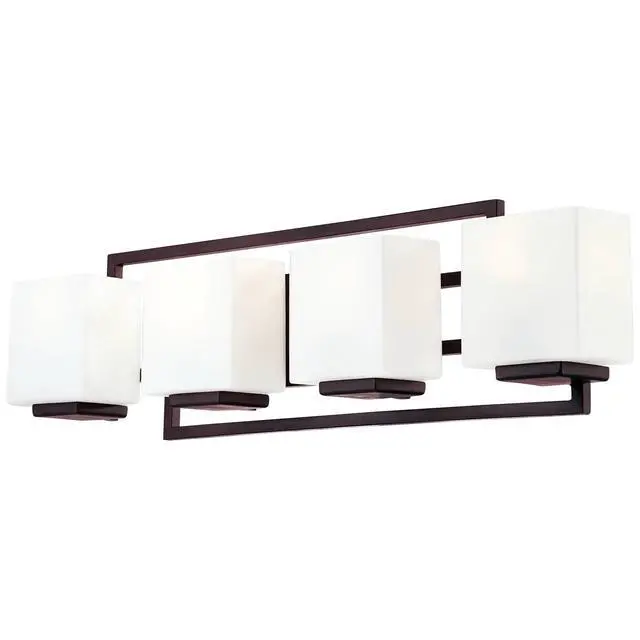 Alt view image 6 of 6 - Lighting on the Square Modern Wall Mount Light Bronze Metal Hardwired 29" Wide 4-Light Fixture Geometric Opal Glass Shades for Bathroom Vanity Mirror House Home Room Decor