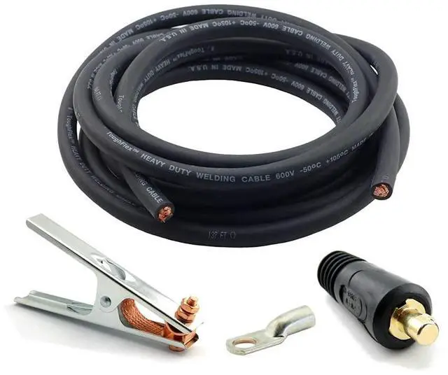 Main image of 50-ft 2-AWG USA-made Heavy Duty Welding Cable with Work Clamp and Dinse-type Twistlock Connector Plug for Welder Whip Lead