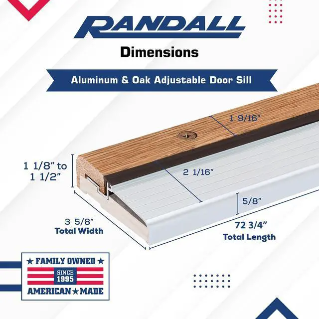Alt view image 2 of 5 - Oak & Aluminum Adjustable Threshold 3 5/8" Wide Adjustable from 1 1/8" to 1 1/2" High (72" Long Silver)