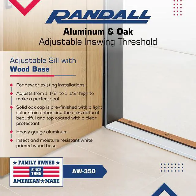 Alt view image 3 of 5 - Oak & Aluminum Adjustable Threshold 3 5/8" Wide Adjustable from 1 1/8" to 1 1/2" High (72" Long Silver)
