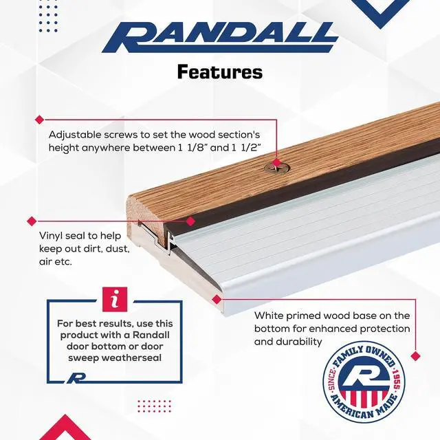 Alt view image 4 of 5 - Oak & Aluminum Adjustable Threshold 3 5/8" Wide Adjustable from 1 1/8" to 1 1/2" High (72" Long Silver)