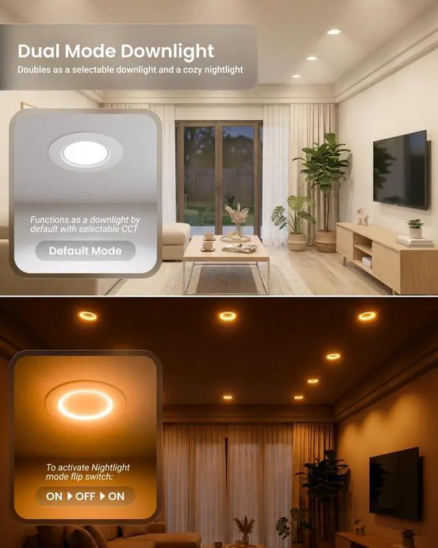 Alt view image 2 of 6 - Sunco 24 Pack 6 Inch LED Retrofit Night Light Recessed Downlight, 1000 Lumens, 2700K/3000K/4000K/5000K/6000K CCT Selectable, 12W, 120V Dimmable Ceiling Light, IC Rated, Damp Rated - ETL, FCC, RoHS