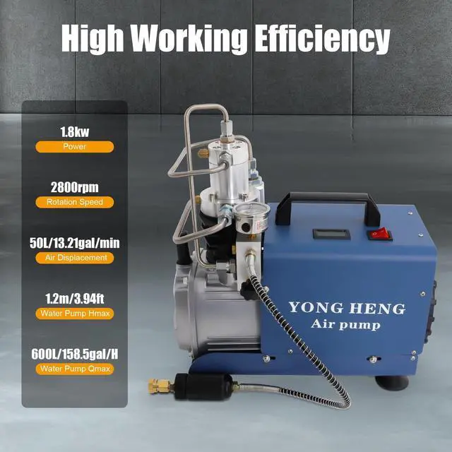 Alt view image 3 of 6 - Electric 4500psi PCP Air Compressor Pump, 30MPa Portable High Pressure Air Compressor Inflator PC P, Two-Stage Compression PCP Air Pump