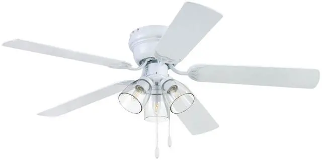 Main image of Ceiling 52" Renton White Indoor Fan with Clear 3 Light LED Multi Arm E26/B11 Bulb and Pull-Chains, Traditional Style, 5 Reversible Gray Oak Blades, 51441, 52 Inch
