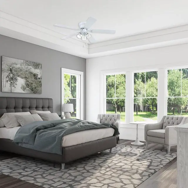 Alt view image 2 of 6 - Ceiling 52" Renton White Indoor Fan with Clear 3 Light LED Multi Arm E26/B11 Bulb and Pull-Chains, Traditional Style, 5 Reversible Gray Oak Blades, 51441, 52 Inch