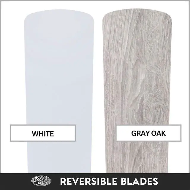 Alt view image 5 of 6 - Ceiling 52" Renton White Indoor Fan with Clear 3 Light LED Multi Arm E26/B11 Bulb and Pull-Chains, Traditional Style, 5 Reversible Gray Oak Blades, 51441, 52 Inch