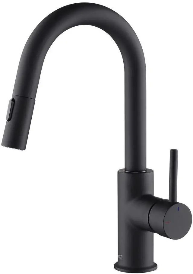 Main image of Pull Down Kitchen Faucet with Single Handle | Solid Brass High Arc Spout | Kitchen Sink Faucet with Pull Down Sprayer | Easy Clean | Matte Black, KKF2011