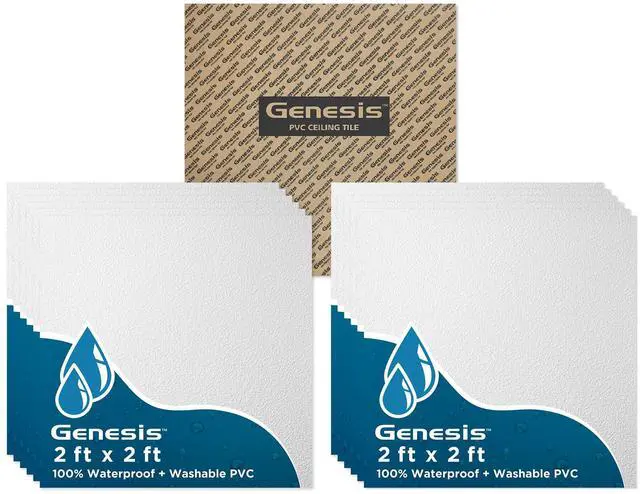 Main image of 2ft x 2ft Stucco Pro White PVC Ceiling Tiles (12 Tiles) | Easy Drop-In Installation, Waterproof, Washable and Fire-rated