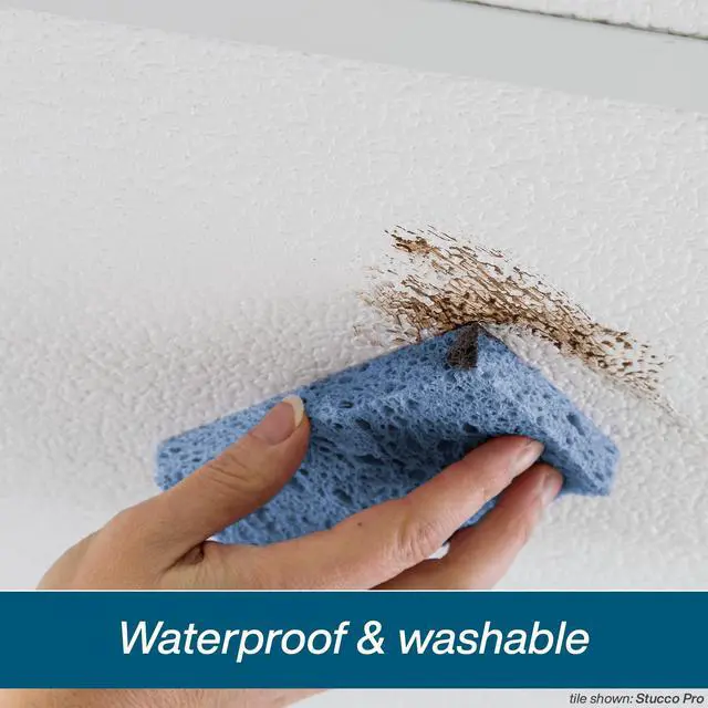 Alt view image 6 of 6 - 2ft x 2ft Stucco Pro White PVC Ceiling Tiles (12 Tiles) | Easy Drop-In Installation, Waterproof, Washable and Fire-rated