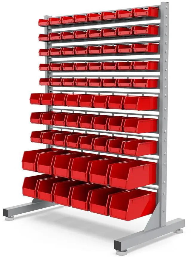 Main image of Metal Bin Rack Storage Organizer System, Heavy Duty Steel Frame, 76 Bins for Tools Hardware Nut Bolt, Garage Workshop Factory