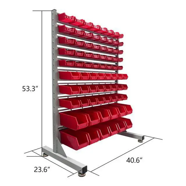Alt view image 3 of 6 - Metal Bin Rack Storage Organizer System, Heavy Duty Steel Frame, 76 Bins for Tools Hardware Nut Bolt, Garage Workshop Factory