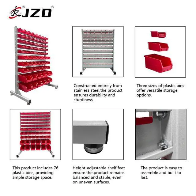 Alt view image 5 of 6 - Metal Bin Rack Storage Organizer System, Heavy Duty Steel Frame, 76 Bins for Tools Hardware Nut Bolt, Garage Workshop Factory