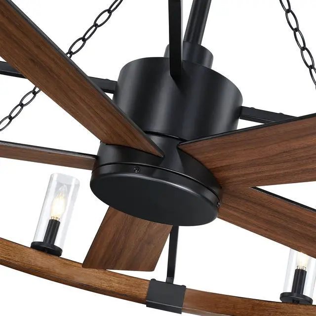 Alt view image 5 of 6 - 52 Inch Farmhouse Wagon Wheel Ceiling Fans with Light and Remote, 8-Light Industrial Rustic Fandelier with 6 Speeds Reverse Motor, Circular Ceiling Fan Light Fixture for Living Room, Kitchen