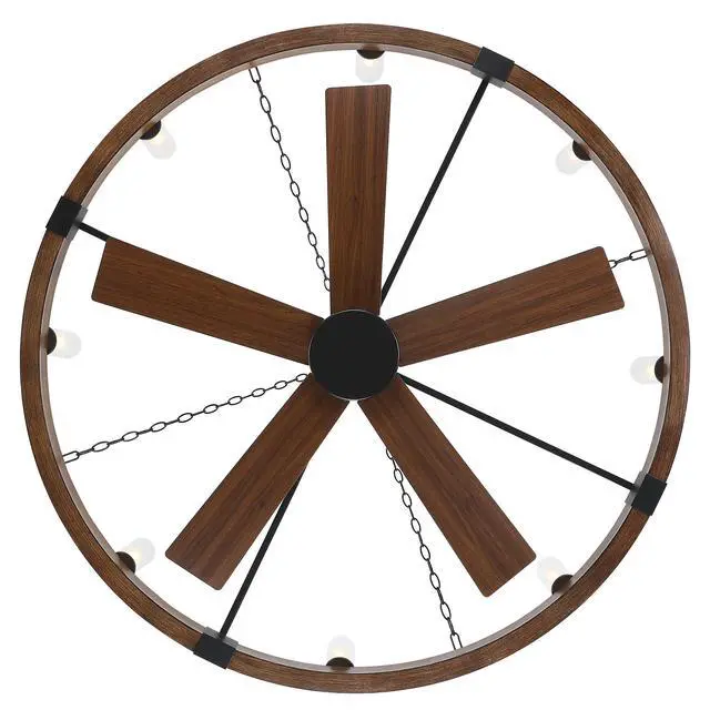 Alt view image 6 of 6 - 52 Inch Farmhouse Wagon Wheel Ceiling Fans with Light and Remote, 8-Light Industrial Rustic Fandelier with 6 Speeds Reverse Motor, Circular Ceiling Fan Light Fixture for Living Room, Kitchen