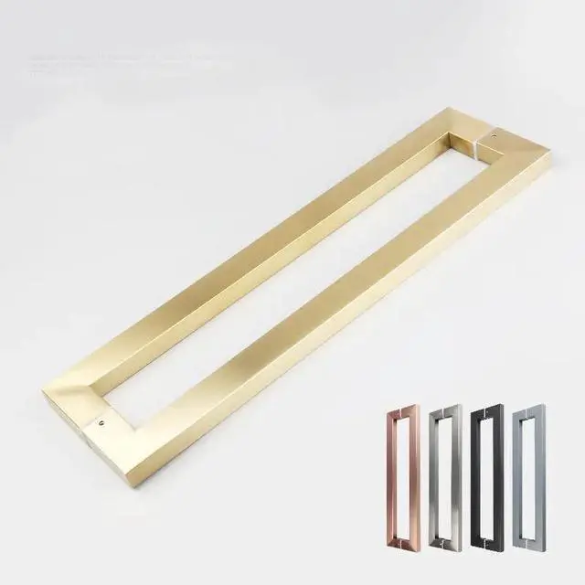 Main image of Square Rectangle Flat Shape Bar Stainless Steel Modern Contemporary Entry Door Handle Bar Pull Shower Glass Sliding Barn Door Interior Exterior Door Pull Push Modern Finish. (Gold 48 Inch)