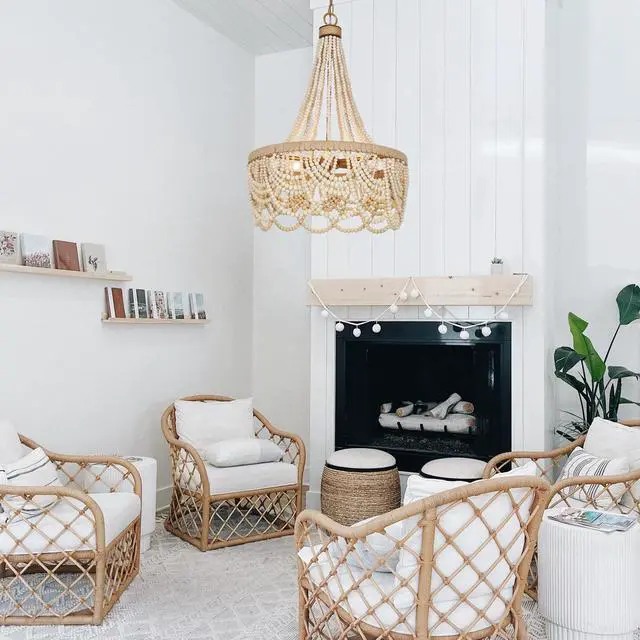 Alt view image 2 of 6 - Wood Beaded Chandelier, Large 3 Light White Boho Chandelier Light Fixtures Gold Bohemian Chandelier for Living Room Bedroom Dining Room, Solid Wood Beads and Natural Hemp Rope