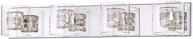 Main image of Wrapped Wire Modern Wall Light Polished Chrome Silver Hardwired 30 3/4" Wide 4-Light Fixture Clear Glass Cylinder Shade for Bathroom Vanity Mirror House Home Hallway Room