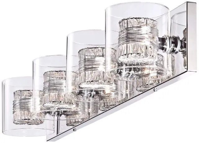 Alt view image 6 of 6 - Wrapped Wire Modern Wall Light Polished Chrome Silver Hardwired 30 3/4" Wide 4-Light Fixture Clear Glass Cylinder Shade for Bathroom Vanity Mirror House Home Hallway Room