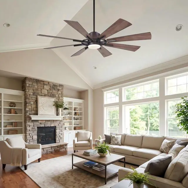 Alt view image 2 of 6 - Ceiling Fans with Lights and Remote, 60 Inch Farmhouse Ceiling Fan with Light for Bedroom Living Room, Large Outdoor Ceiling Fans for Patios Porch, DC Motor Reversible 8 Blades, 6 Speeds, Timer