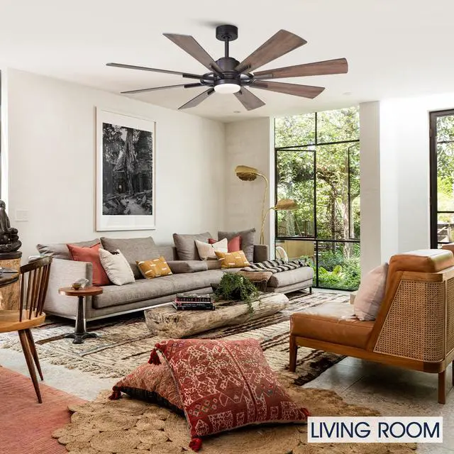 Alt view image 3 of 6 - Ceiling Fans with Lights and Remote, 60 Inch Farmhouse Ceiling Fan with Light for Bedroom Living Room, Large Outdoor Ceiling Fans for Patios Porch, DC Motor Reversible 8 Blades, 6 Speeds, Timer