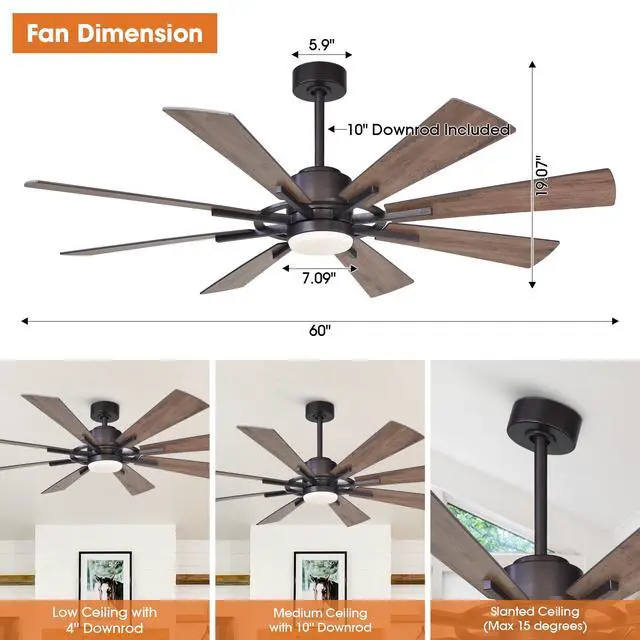 Alt view image 5 of 6 - Ceiling Fans with Lights and Remote, 60 Inch Farmhouse Ceiling Fan with Light for Bedroom Living Room, Large Outdoor Ceiling Fans for Patios Porch, DC Motor Reversible 8 Blades, 6 Speeds, Timer
