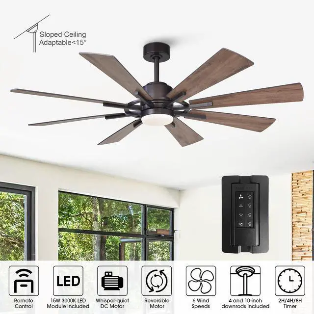 Alt view image 6 of 6 - Ceiling Fans with Lights and Remote, 60 Inch Farmhouse Ceiling Fan with Light for Bedroom Living Room, Large Outdoor Ceiling Fans for Patios Porch, DC Motor Reversible 8 Blades, 6 Speeds, Timer