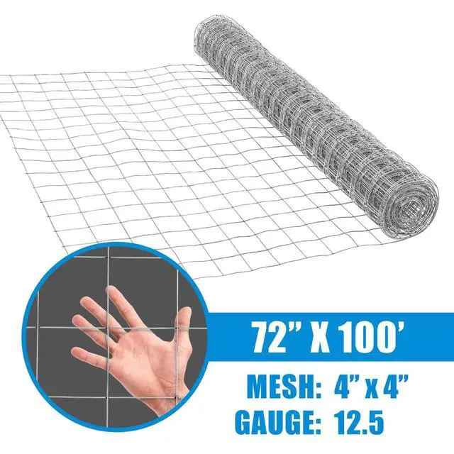 Alt view image 4 of 6 - 12.5 Gauge Galvanized Welded Fence Wire Roll, with 4 x 4 Square Mesh Opening, Wire Mesh Fencing Roll for Vegetables Garden Netting Chicken Coop Animal Enclosure (72 in. x 100ft.)