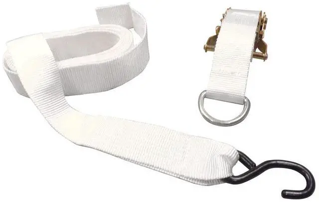 Main image of 13' Foot White Ratchet Strap with S-Hook | Polyester Tie Down | 1.5" Inch Width | White | for Tying Down Canopy Tents, Inflatables, and Securing Cargo | 10 Pack