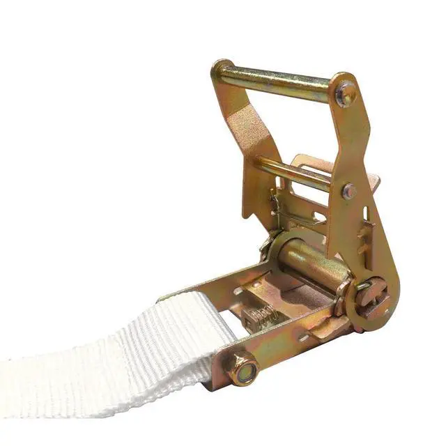 Alt view image 3 of 6 - 13' Foot White Ratchet Strap with S-Hook | Polyester Tie Down | 1.5" Inch Width | White | for Tying Down Canopy Tents, Inflatables, and Securing Cargo | 10 Pack