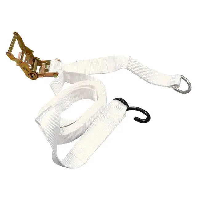 Alt view image 5 of 6 - 13' Foot White Ratchet Strap with S-Hook | Polyester Tie Down | 1.5" Inch Width | White | for Tying Down Canopy Tents, Inflatables, and Securing Cargo | 10 Pack
