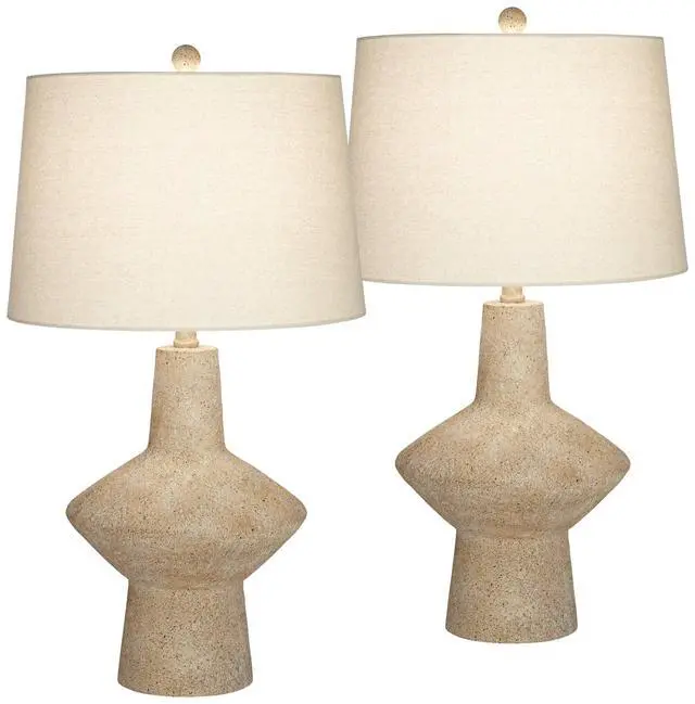 Alt view image 2 of 6 - Cozumel 26 3/4" Tall Geometric Rustic Mid Century Modern Coastal Table Lamps Set of 2 Beige Living Room Bedroom Bedside Nightstand House Office Home Reading Off-White Shade