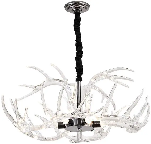 Alt view image 3 of 6 - Acrylic Antler Chandelier Ceiling Light Fixtures, Clear Deer Chandelier Lighting, Dimmable Deer Horn Pendant Light Curved Antler & Black 29.9" Single Tier 9 Lights