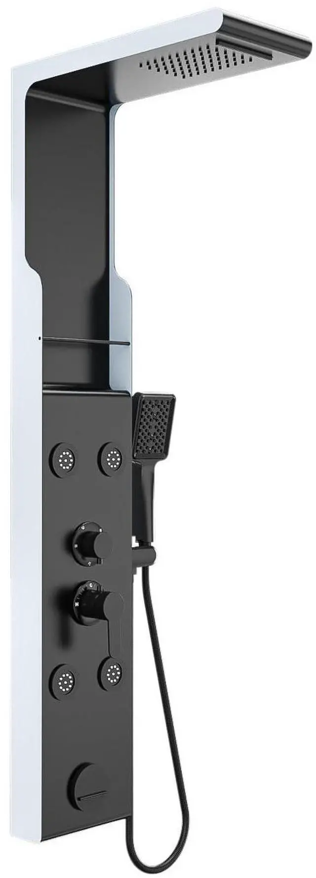 Main image of Shower Panel Tower System with Shelf, Rainfall Shower Head and Rain Massage System with Body Jets, Stainless Steel Bathroom Fixtures, Matte Black&Slive