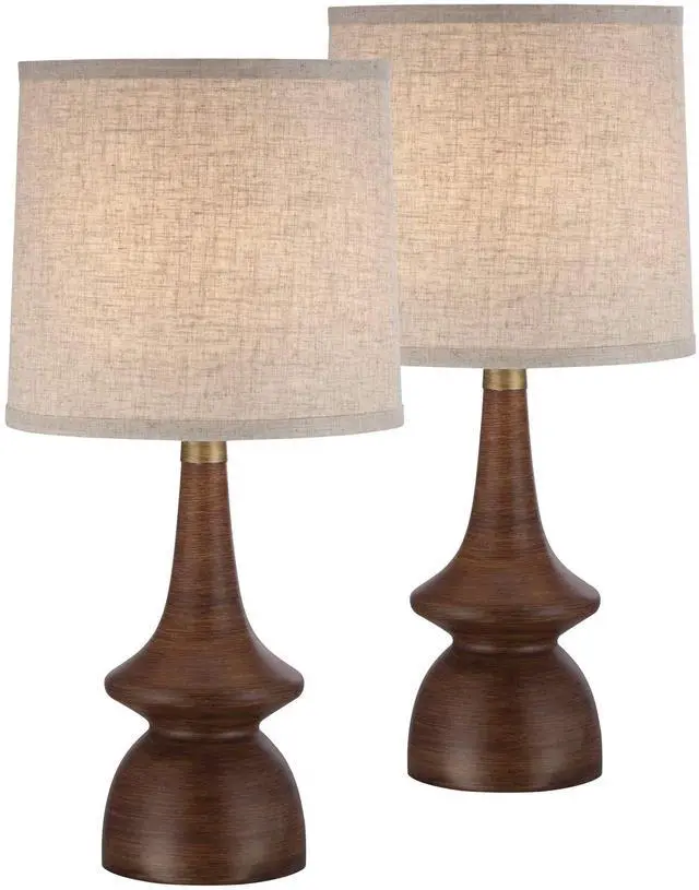 Main image of Rexford Mid Century Modern Table Lamps 24" Tall Set of 2 Walnut Brown Faux Wood Off White Drum Shade for Bedroom Living Room House Home Bedside Nightstand Office Kids Family