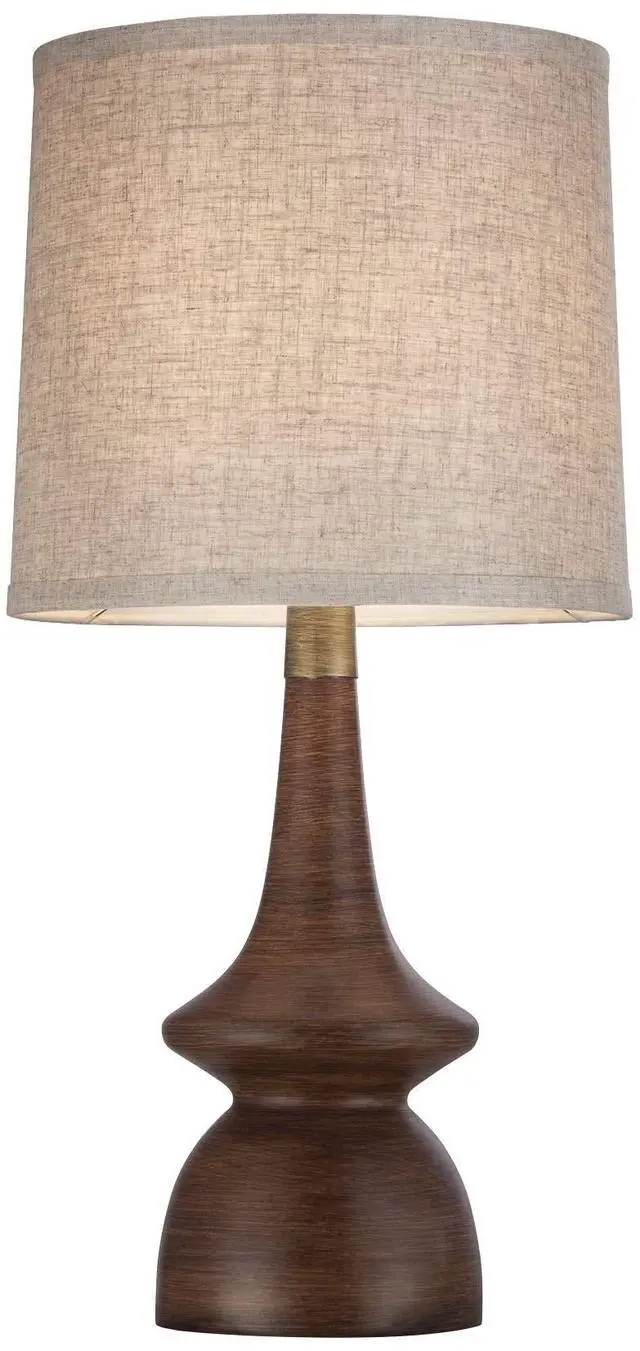 Alt view image 3 of 5 - Rexford Mid Century Modern Table Lamps 24" Tall Set of 2 Walnut Brown Faux Wood Off White Drum Shade for Bedroom Living Room House Home Bedside Nightstand Office Kids Family