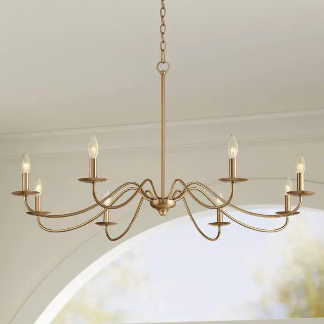 Main image of Marinec Soft Gold Hanging Chandelier Lighting 42" Wide Farmhouse Rustic Bent Arms 8-Light Fixture for Dining Room Living House Home Foyer Kitchen Island Entryway High Ceilings