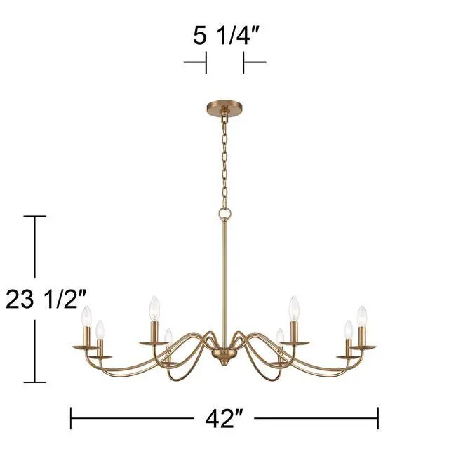 Alt view image 4 of 6 - Marinec Soft Gold Hanging Chandelier Lighting 42" Wide Farmhouse Rustic Bent Arms 8-Light Fixture for Dining Room Living House Home Foyer Kitchen Island Entryway High Ceilings