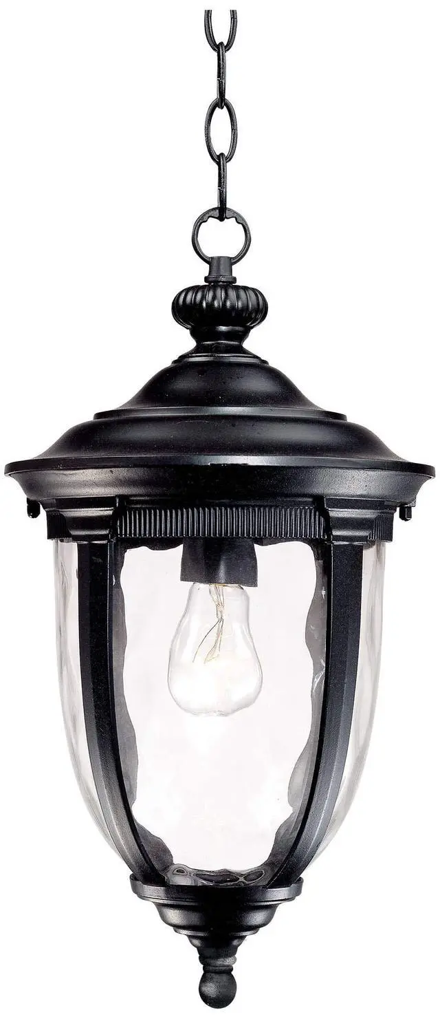 Alt view image 2 of 6 - Bellagio European Outdoor Ceiling Light Hanging Texturized Black 18" Clear Hammered Glass Damp Rated Exterior House Porch Patio Outside Deck Garage Front Door Home Roof Gazebo