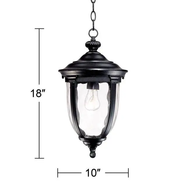 Alt view image 4 of 6 - Bellagio European Outdoor Ceiling Light Hanging Texturized Black 18" Clear Hammered Glass Damp Rated Exterior House Porch Patio Outside Deck Garage Front Door Home Roof Gazebo
