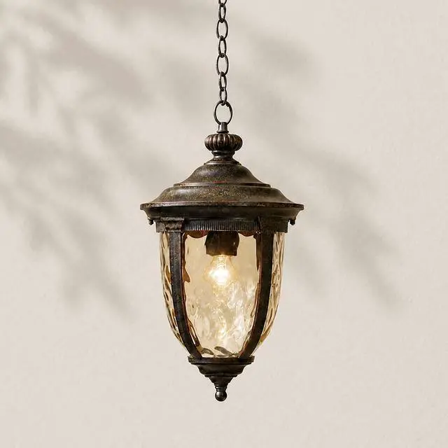 Main image of Bellagio European Outdoor Ceiling Light Hanging Bronze Brown 18" Champagne Hammered Glass Damp Rated for Exterior House Porch Patio Outside Deck Garage Front Door Garden Home