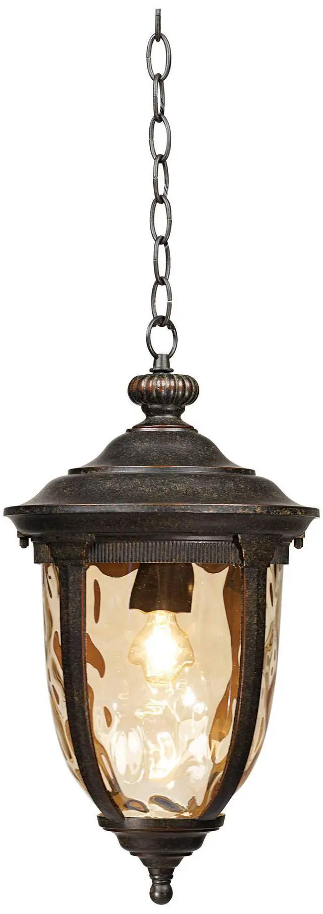 Alt view image 2 of 6 - Bellagio European Outdoor Ceiling Light Hanging Bronze Brown 18" Champagne Hammered Glass Damp Rated for Exterior House Porch Patio Outside Deck Garage Front Door Garden Home