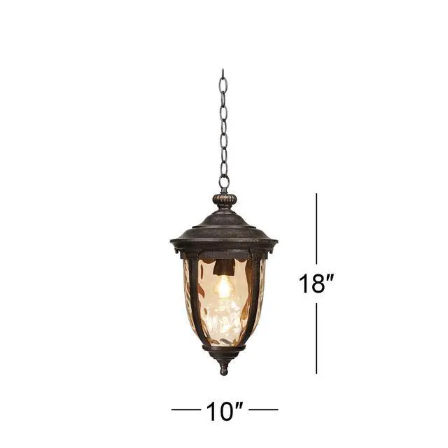 Alt view image 4 of 6 - Bellagio European Outdoor Ceiling Light Hanging Bronze Brown 18" Champagne Hammered Glass Damp Rated for Exterior House Porch Patio Outside Deck Garage Front Door Garden Home