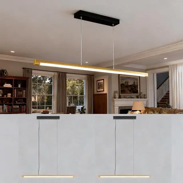 Main image of 2 Pack 54" Linear Pendant Light Aluminum, 40W Gold Dimmable Kitchen Island Lighting with Remote App Control, Adjustable CCT (3000K-6000K), Modern Chandelier for Home Office Dining Room Study