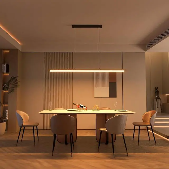 Alt view image 3 of 6 - 2 Pack 54" Linear Pendant Light Aluminum, 40W Gold Dimmable Kitchen Island Lighting with Remote App Control, Adjustable CCT (3000K-6000K), Modern Chandelier for Home Office Dining Room Study