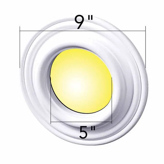 Alt view image 2 of 5 - 9 in. OD Primed White Paintable Goof Trim Ring for Recessed Can Lighting, 5 in. Inner Diameter Polyurethane Ceiling Medallion for Down Light Trim Repair Pack of 7
