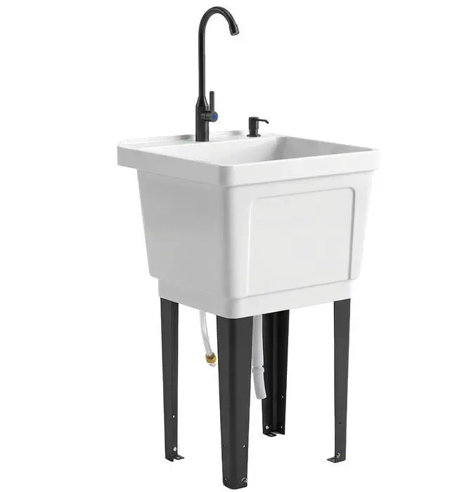 Main image of 23-Gallon Utility Sink Laundry Tub for Washing Room, Freestanding Laundry Sink with Soap Dispenser, Faucet, Inlet and Drain Hoses, Portable Utility Tub for Indoor & Outdoor