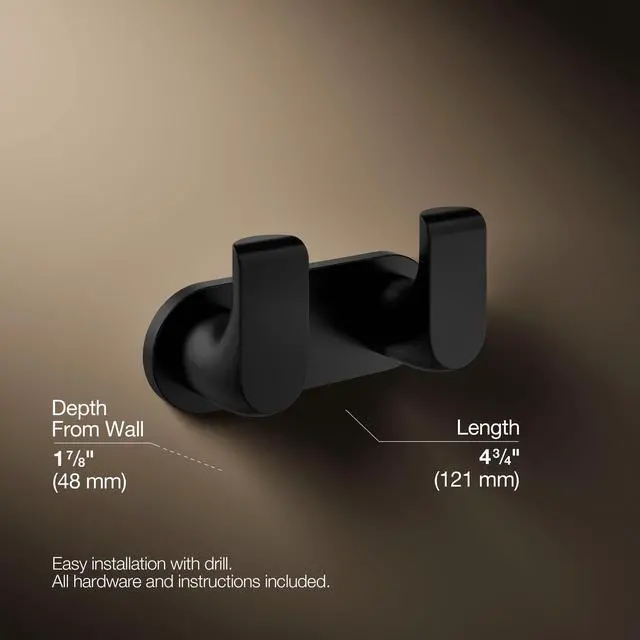 Alt view image 4 of 6 - 97500-BL Avid® Double Robe Hook, Matte Black